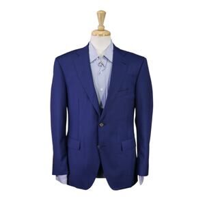 Alton Lane Tailored Fit Royal Blue Wool 2-Btn Blazer Jacket 42S +Pocket Square